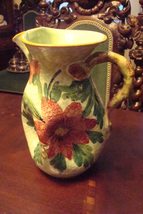 Italian Majolica Green Pitcher Decorated with Flowers, Made in Italy Original - £82.16 GBP