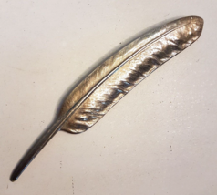 Huge Feather Brooch 6.5&quot; VTG Textured Silver Tone Quill Pin early Miriam Haskell - £38.90 GBP