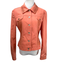 St. John Applique Collar Knit Panel Cotton Light Jacket Size S Peach Orange - $64.99