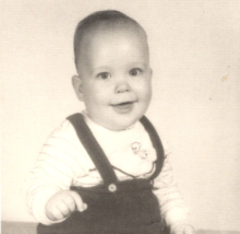 Vintage 1960s Baby Boy Smiling Studio Black &amp; White Photograph 3.5&quot;x2.5&quot; - £10.13 GBP