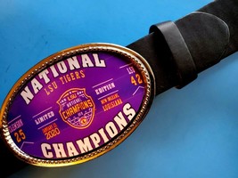 LSU TIGERS 2019 NCAA Champions Buckle &amp; Black Bonded  Belt - £19.74 GBP