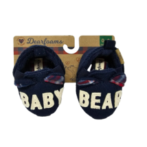 Dearfoams Baby Bear Blue Navy Plaid Ears Slippers 0-3 Months New - £10.13 GBP