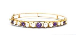 Gold Plated 925 Silver   9Ct Round Cut Simulated Amethyst Pearl Bracelet - £130.80 GBP