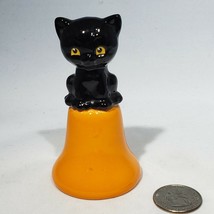 Halloween Black Cat on Orange Bell Ceramic 3.5&quot; Tall EUC - £17.34 GBP