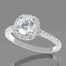 Ladies Engagement Ring 2.10Ct Round Cut Halo Diamond Solid 14k White Gold Size 6 - £188.52 GBP