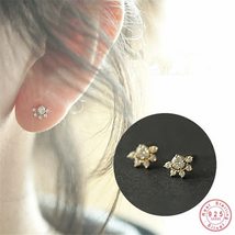925 Silver Plating 14K Gold Pav Crystal Sun Stud Earrings Women Temperament Cute - £8.24 GBP