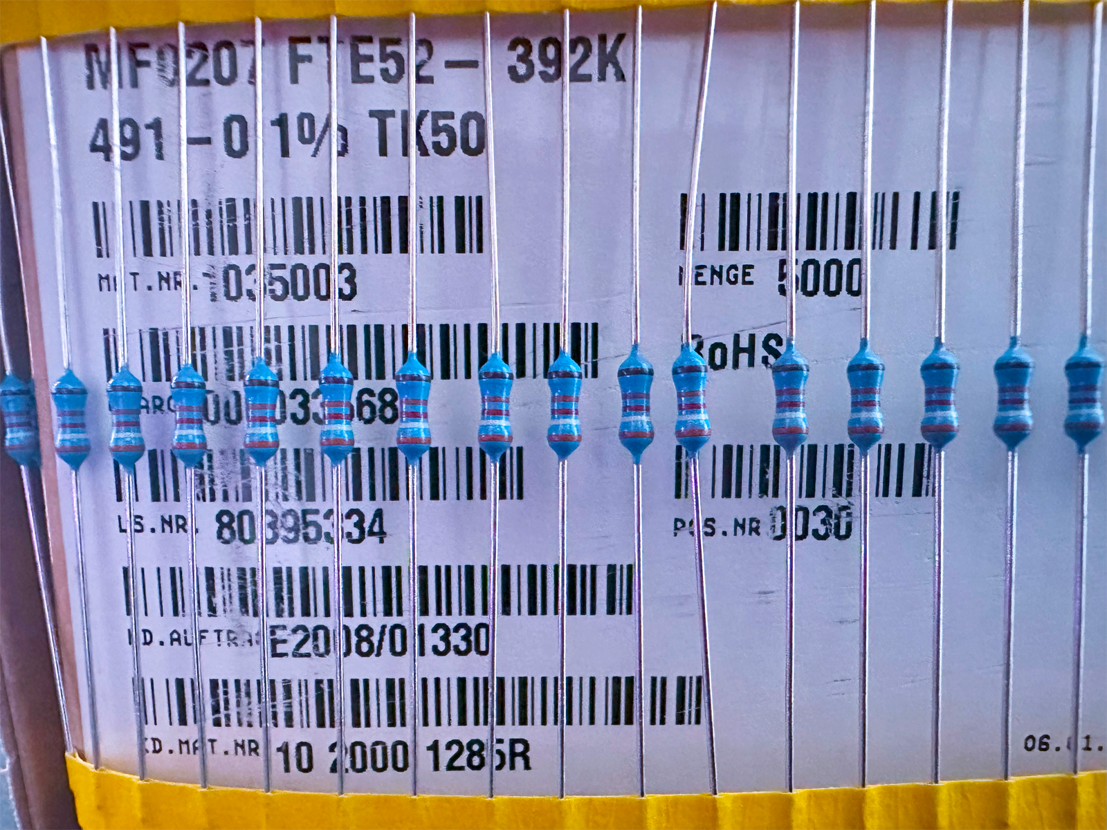 100PCS MF0207FTE52-392K YAGEO Metal Film Axial Resistor 1% 392KOhm 0.6W - $4.95