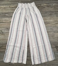 Rewash Brand Pink Blue Striped Smocked Waist Boardwalk Linen Blend Pants... - $18.81