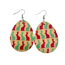 Two Pairs Easter Egg Shaped Earrings White Bunnies Red and Green Rabbits - £6.33 GBP