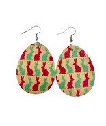 Two Pairs Easter Egg Shaped Earrings White Bunnies Red and Green Rabbits - $6.73