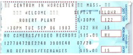 Robert Plant Ticket Stub September 6 1983 Worcester Massachusetts Led Zeppelin - £25.89 GBP