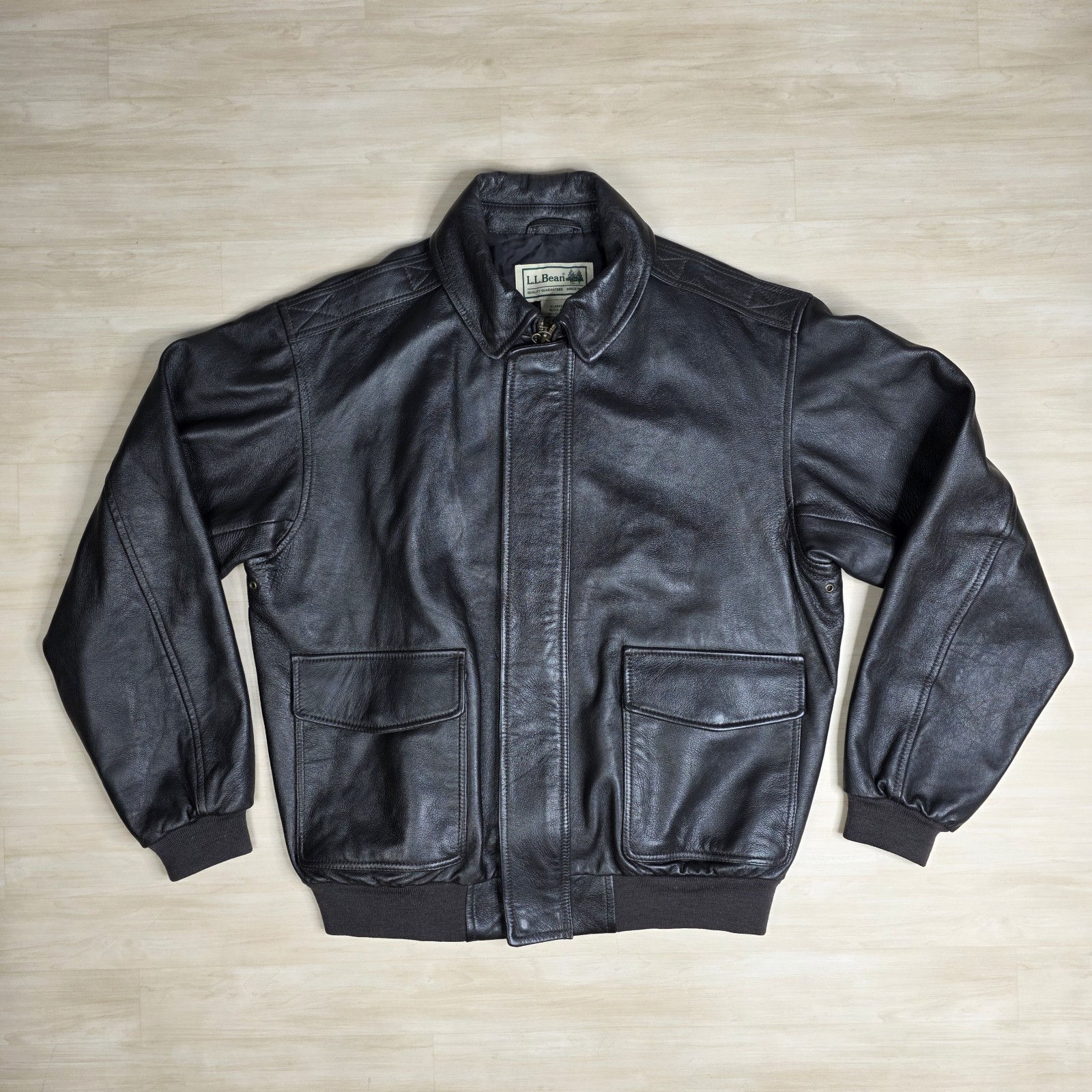 LL Bean Goatskin Leather Bomber Jacket Men&#39;s Brown Aviator Full Zip OMF4... - $158.29
