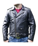 Jacket Leather Mens Biker Cowhide Motorcycle American Men Vintage Bomber... - $4,653.41 MXN
