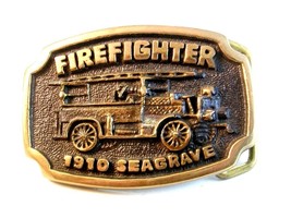 Vintage Firefighter 1910 Seagrave Brass Belt Buckle - $24.74