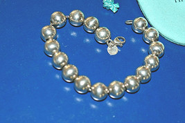 Tiffany &amp; Co 7.5&quot; HardWear 10mm Bead Ball Sterling Silver Bracelet &amp; Pouch - £244.33 GBP