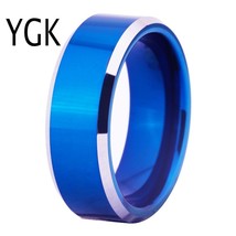 Free Shipping Hot Sales 8MM Width Blue Color With Shiny Bevel Ring Blank Ring Ne - £30.94 GBP