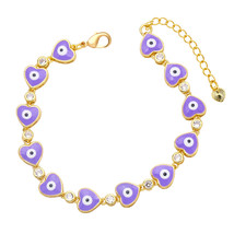 Enamel Heart Shape Bracelet for Women Copper Zircon Beads Greek Eye Bracelets Ra - £11.53 GBP