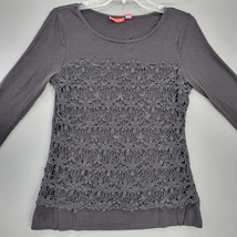 Elle Women Shirt Size S Black Stretch Goth Lace Classic 3/4 Sleeves Scoop Neck - £7.95 GBP