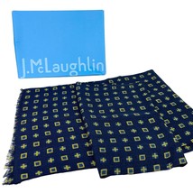 J McLaughlin Wool Scarf Navy Blue Gold 72&quot; x 12&quot; New - £26.16 GBP