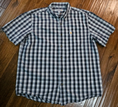 Carhartt Short Sleeve Button Down Shirt Men XL Gray Plaid Loose Fit - $8.90