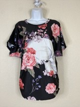 NWT Love U Dear Womens Size M Floral Skull Stretch Blouse Short Sleeve - $7.20