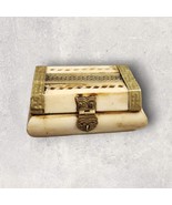 Vtg Camel Bone Brass Decorated Jewelry Trinket Box Velvet Lined Interior... - $266.36 MXN