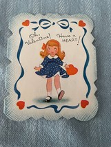 Mini A-Meri-Card Paper Valentines Day Card Early 1900&#39;s Little Girl Vintage  - £3.71 GBP