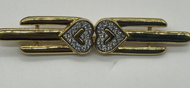 Vintage Monet Gold Tone Double Heart Crystal Pave Brooch Pin - £7.47 GBP