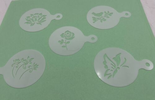 Stencil Coffee Art Cappuccino Latte Barista Templates Duster Set 5 Fancy C - $12.73
