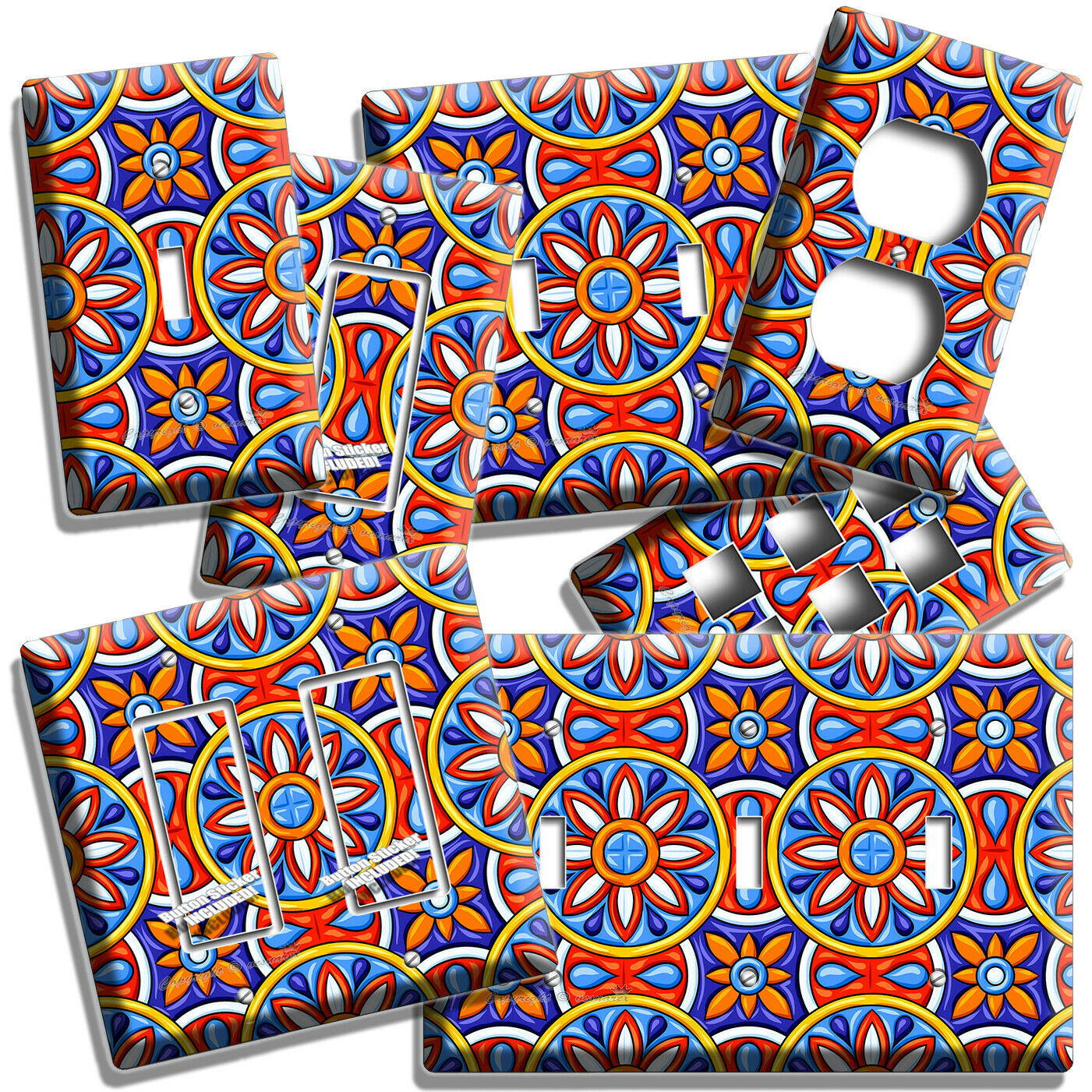 MEXICAN TALAVERA TILE LOOK LIGHT SWITCH OUTLET PLATE KITCHEN FOLK ART ROOM DECOR - $16.19 - $26.09