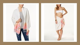 Collection Xiix Swimsuit Beach Cover Up Wrap Scarf White Pink Stripe - £7.84 GBP