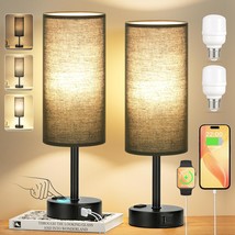 Black Touch Table Lamps Set - 3 Way Dimmable Bedroom Bedside Lamps Set Of 2 With - £59.13 GBP