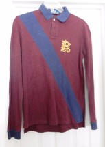Polo Ralph Lauren Knit Shirt Rugby L/S Rare Prl Logo Custom Fit Wine Blue M Vtg - £38.28 GBP