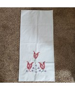 Vintage Hand Cross Stitch Red Tulip Table Runner 28x14 Inch - €12,15 EUR