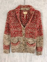 Aritzia Wilfred Free Nord Wool Cardigan Sweater Chunky Knit Red Beige Xxs - £23.89 GBP