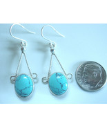 Turquoise Oval 925 Sterling Silver Dangle Earrings receive exact earrings - £10.06 GBP