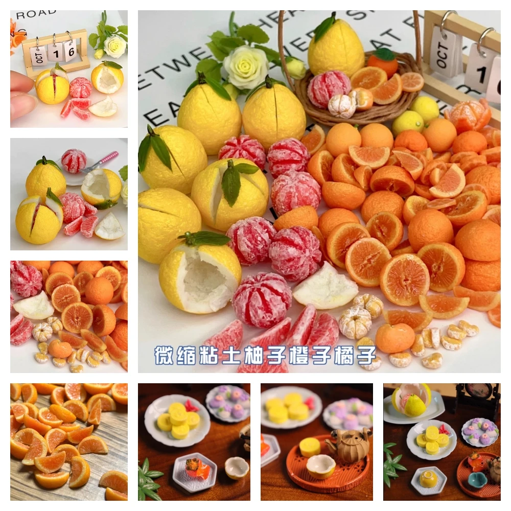 5pcs Doll House Mini Kitchen Handmade Clay Pastry Pomelo Persimmon Bryce - £11.06 GBP+