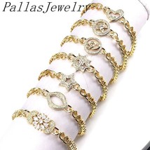 8Pcs Trendy Gold Plated Brass Jewelry with Zircon  Star Heart Lip Thick Link Cha - £42.65 GBP