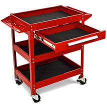 Costway Tool Cart 3-Tray Rolling Organizer with Drawer Industrial Dollies Red - £226.20 GBP