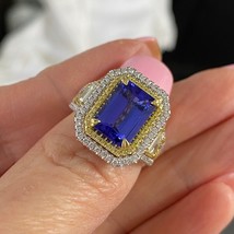 GIA 3.74 KT Blu Violetto Smeraldo Taglio Tanzanite Halo Anello Diamante 14K 5.19 - £6,072.70 GBP