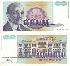 Yugoslavia P134 500 Million Dinara Jovan Cvijić / Kapetan Mišino Univ 1993 - $2.88