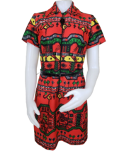 60s  Short Sleeve Dress Womens 10 Mod Scooter Crazy Mosaic Print Belted Handmade - £45.45 GBP