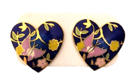 Vintage Heart Shaped Women&#39;s Post Earrings Multicolor Enamel Gold tone Appx 1 in - £10.92 GBP