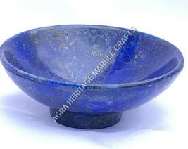 10&quot; Marble Fruit Serving Bowl Lapis Lazuli Random Inlay Art Kitchen Decor H4983A - £935.81 GBP