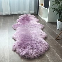 Purple Genuine Australian Sheepskin Bedside Irregular Shaped Chair Mat Carpet - £102.04 GBP+
