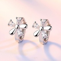 1Ct Pear Cut CZ Diamond Flower Huggie Hoop Earring 14K White Gold Finish - £101.62 GBP