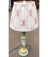 Vintage Wooden Hand Painted Table Lamp Flowers w/Ribbon Shade Tall Works - $49.99