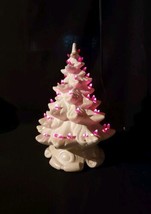 Beautiful Vintage 70s White Christmas Tree Ceramic PINK BULBS Electric 16&quot; Tall - £139.84 GBP