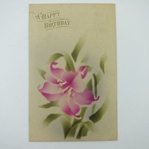 Postcard Happy Birthday Greeting Pink Hibiscus Flower Painted Antique 1910 - £4.71 GBP