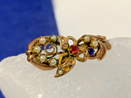 Antiuqe Seed Pearl Brooch Fashion Jewelry Multicolor Rhinestones Pin - £94.92 GBP